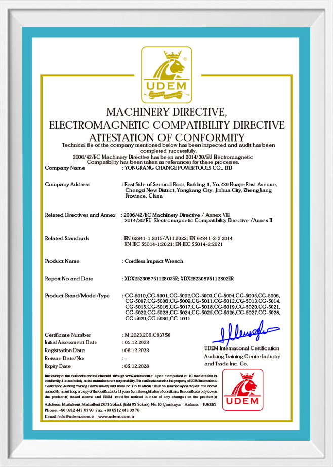 Certificado CE de llave eléctrica